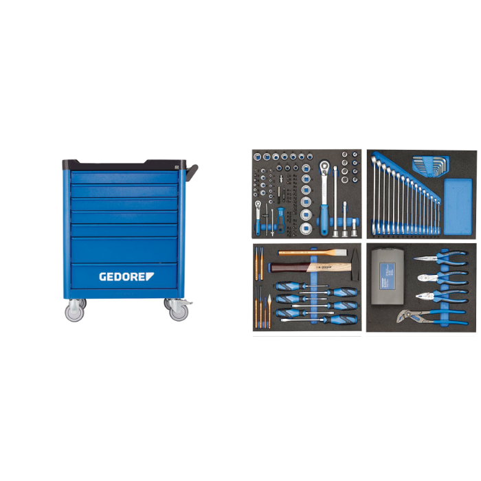 Gedore Blue Line, WSL-L-TS-147, Verktøyvogn med 147-stk Verktøysortiment, 1 sett, SGD-2980312