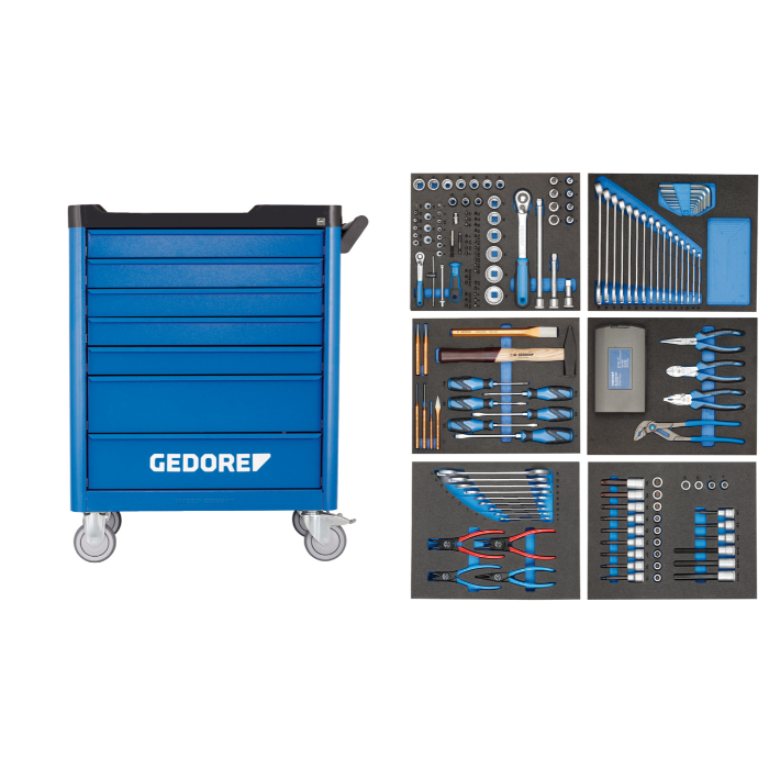 Gedore Blue Line, WSL-L-TS-190, Verktøyvogn med 190-stk Verktøysortiment, 1 sett, SGD-2980320