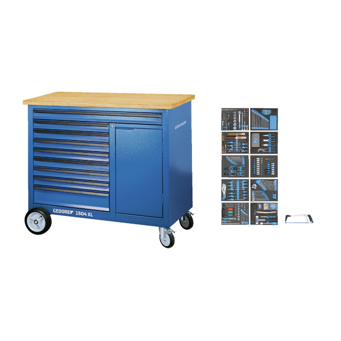 Gedore Blue Line, 1504 XL-TS-308, Mobil arbeidsbenk med 308-stk verktøysortiment, 1 sett, SGD-2980355