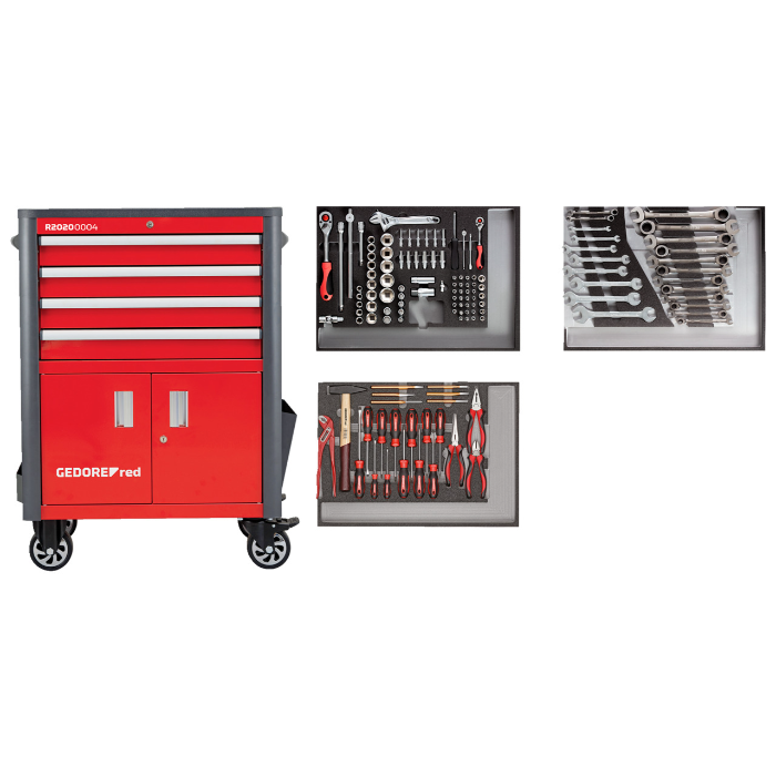 Gedore Red Line, R22041004, 129-stk verktøysett i T Trolley Wingman, rød, 1 sett, SGD-3301689