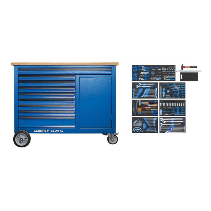 Gedore Blue Line, 1504 XL-S-306 AGRAR, Mobil arbeidsbenk med 306-stk verktøysortiment, 1 sett, SGD-3434834