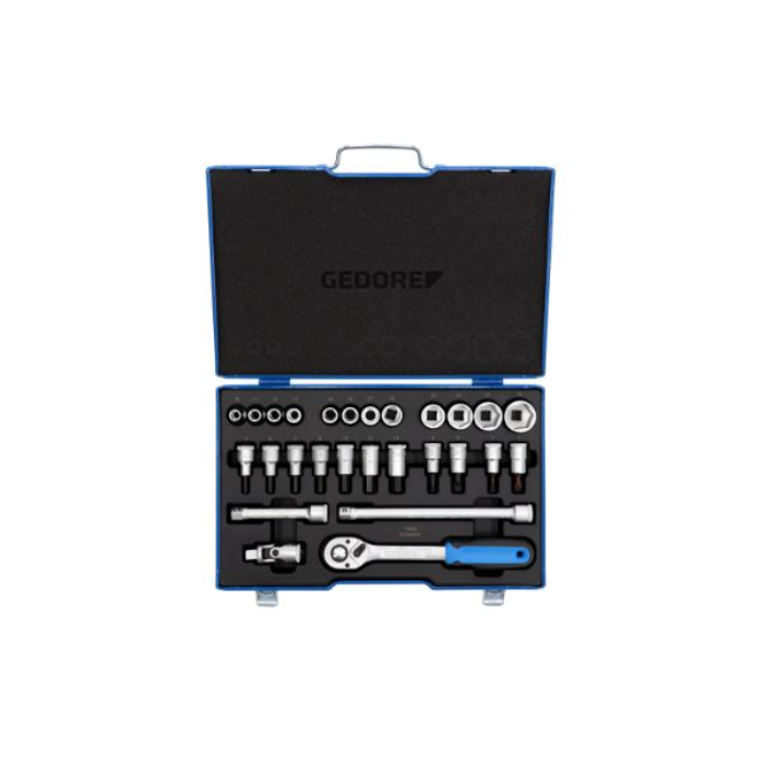 Gedore Blue Line 27-Stykk 1/2 tommers sokkelsett, sekskant- og UD-profil, 10-30 mm, SGD-070