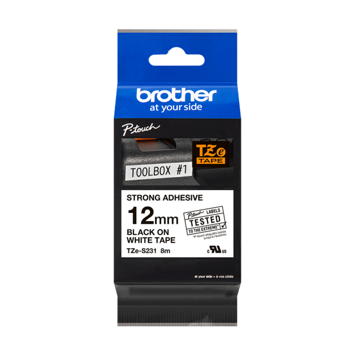Brother Pro Tape TZe-S231 – Sterk Lim, Holdbarhet (BROTZeS231, 1 Eske)