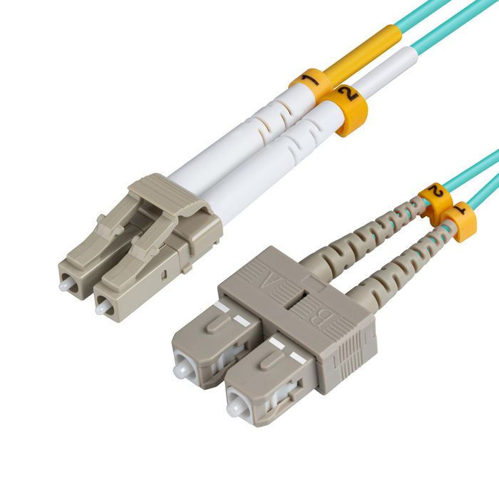 MicroConnect optisk fiberkabel, LC-SC, multimodus, dupleks, OM3 (akvablå), 1-50m, 1 Stykk, SEN-173