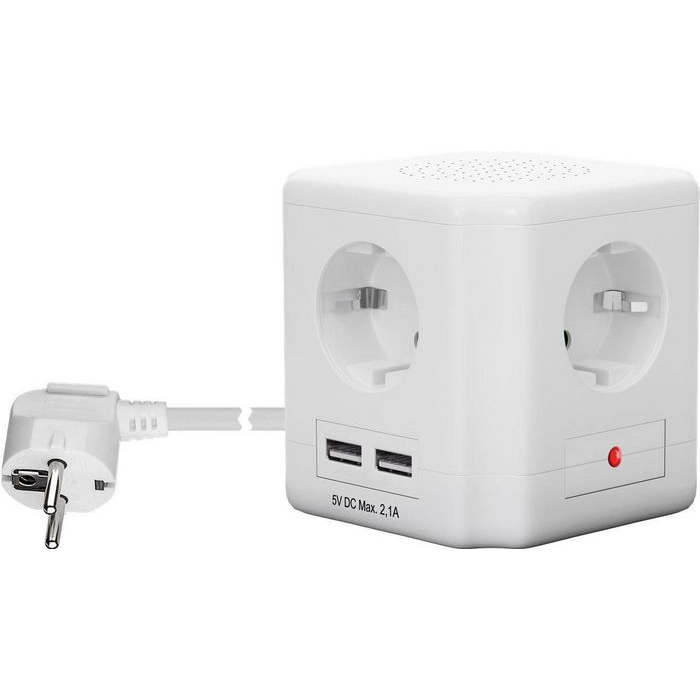 MicroConnect 4-veis strømkube med 1,5 m kabel og USB-porter, hvit, 1 Stykk, SEN-376