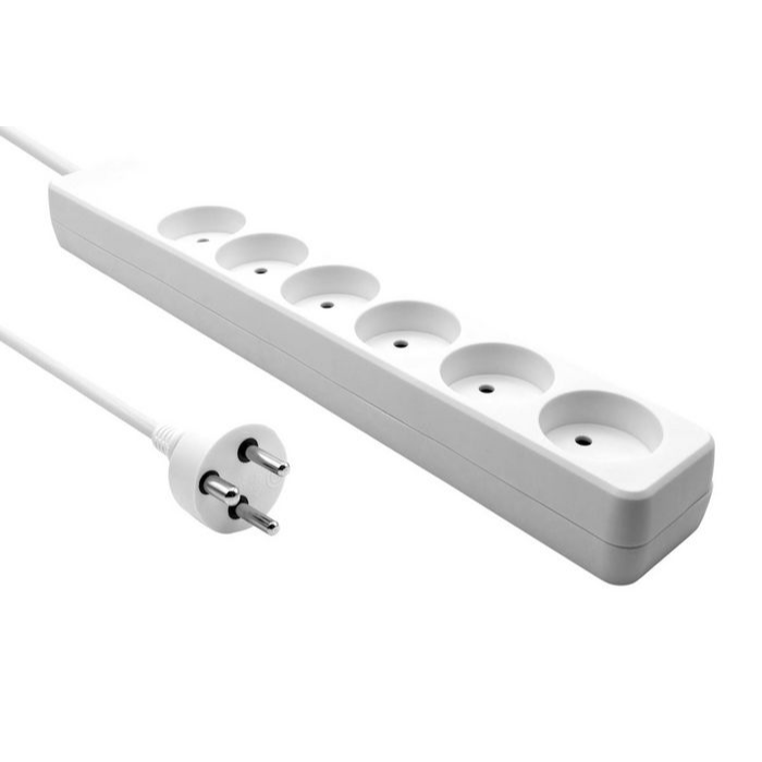 MicroConnect Dansk 6-veis strømfordeler, svart og hvit, 3-10m, 1 Stykk, SEN-384