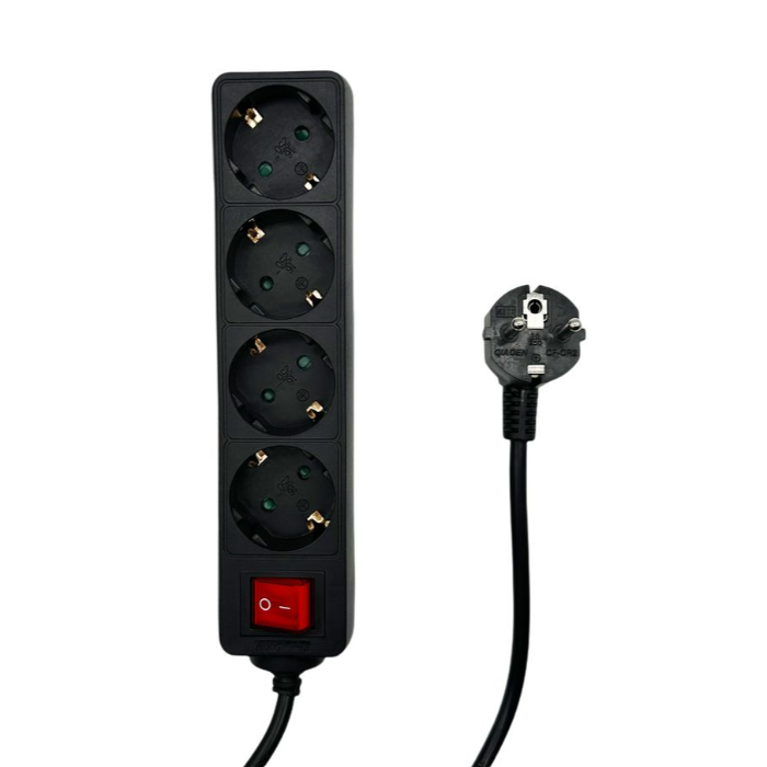 MicroConnect 4-veis Schuko strømfordeler med av/på-bryter, 1-5M, svart og hvit, 1 Stykk, SEN-378