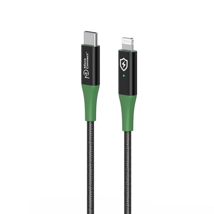 MicroConnect Smart Charge MFI USB-A & USB-C Lightning-kabel 1-2m Svart/Grønn, 1 Stykk, SEN-424