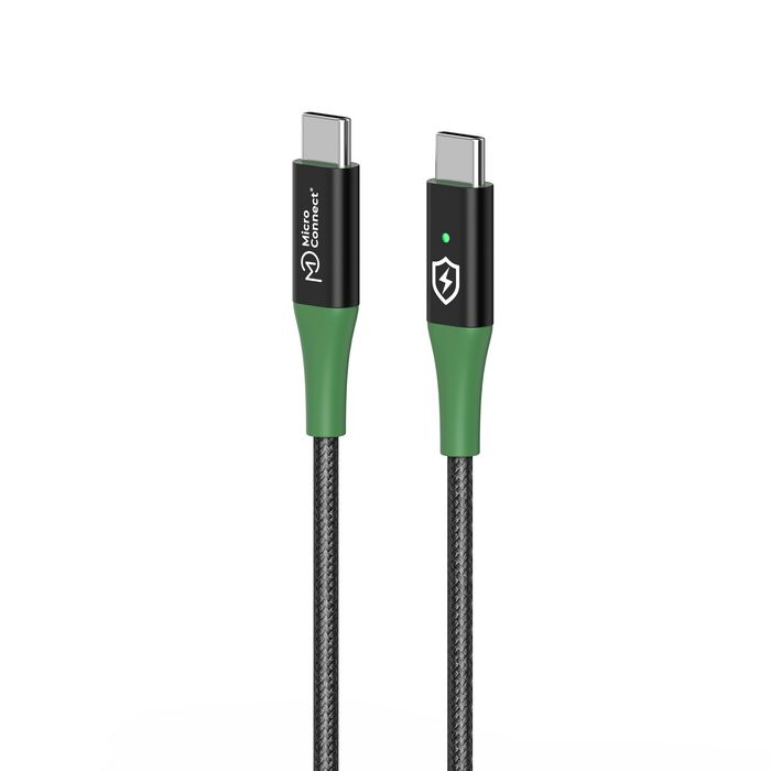 MicroConnect Smart Charge USB-A og USB-C til USB-C kabel 1-2m svart/grønn, 1 Stykk, SEN-425
