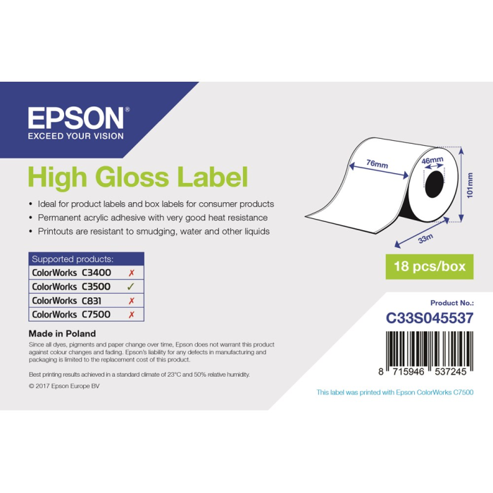 Epson Høyglansetiketter, kontinuerlig rull, SDC-1513
