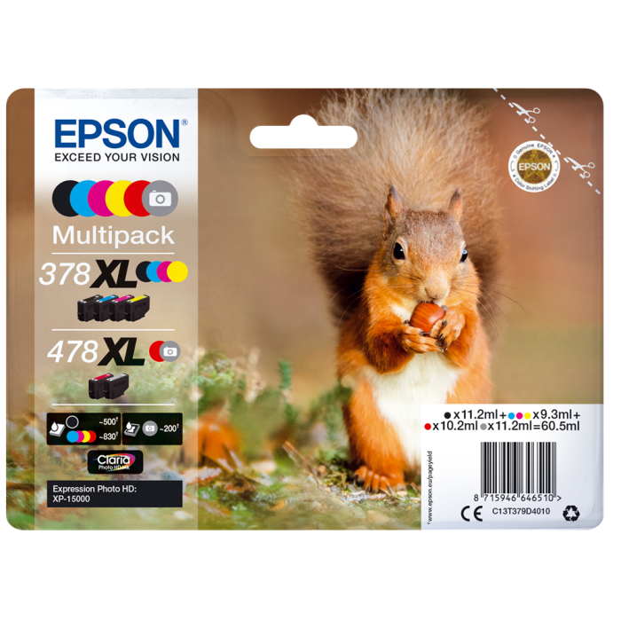 Epson T478 Multipack – 6 Farger, Høy Kvalitet (EPST379D4010, 1 Eske)