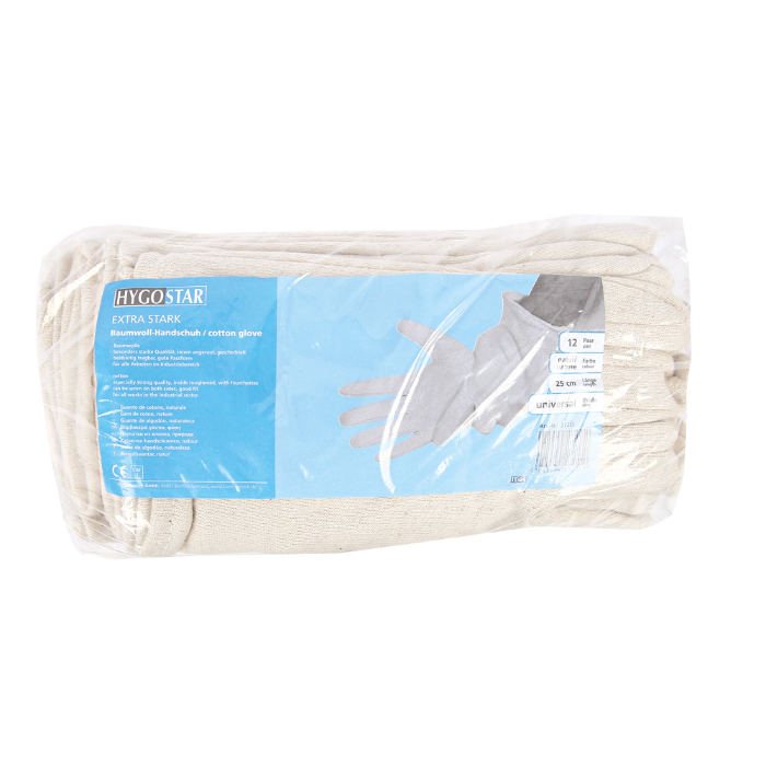 Hygostar Cotton hansker Extra Strong, natur, 25 x 12 par, SFM-27255