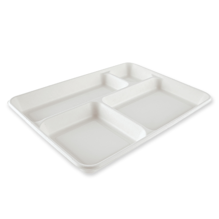 NATUREStar Økologisk menybrett, 4-rom, rektangulært | bagasse, hvit, 8 x 20 Stykk, SFM-411444