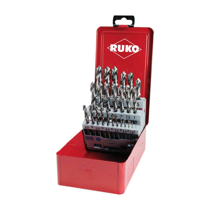 Ruko spiralborsett DIN 338 Type N HSS G Jord i stålkasse, 1 Boks, SOH-R214215