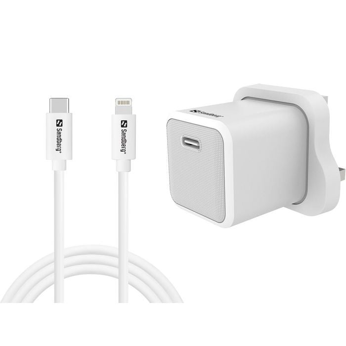 Sandberg USB-C 20W-lader UK med USB-C til Lightning-kabel, 1 Stykk, SEN-956