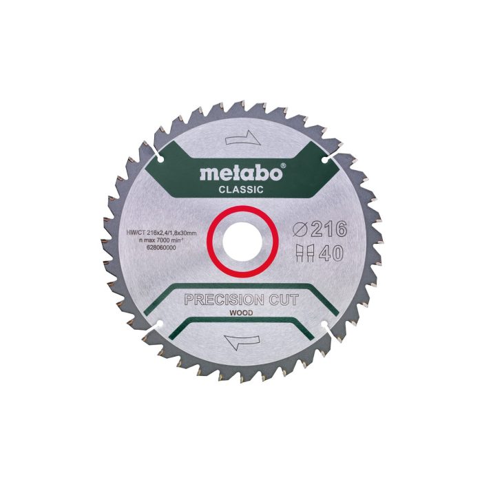 Metabo Sagblad precision cut wood - classic, 216x30, Z40 WZ 5°neg., 1 Stykke, SME-628060000