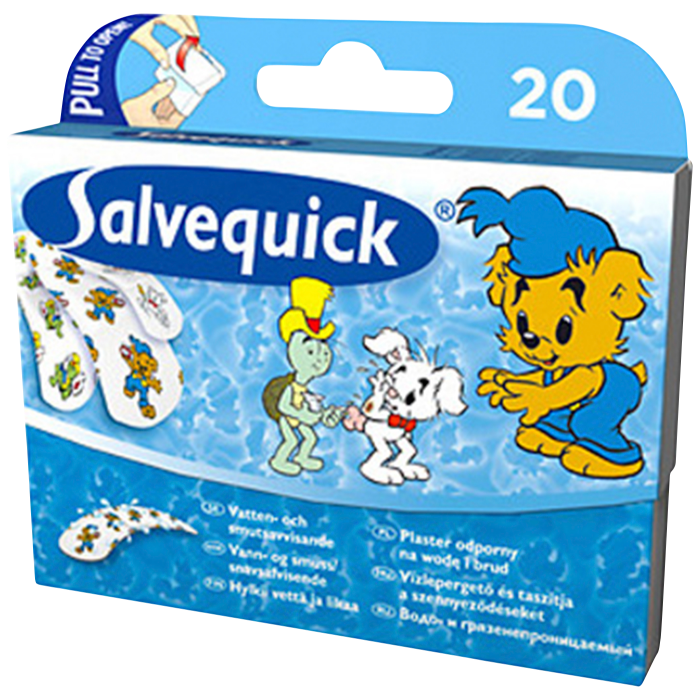 Cederroth Plaster Salvequick Bamse – Bamsedesign, komfortabel, tre størrelser (077000743, 1 Boks)