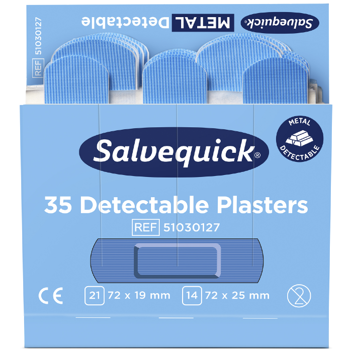 Cederroth Detektbart Plaster – Ekstra Mykt, Sterilt (077105010, Blå, 1 Boks)