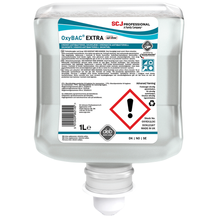 Deb Oxybac Extra Skumsåpe – Antibakteriell Rengjøring (114303272, 1 Boks)