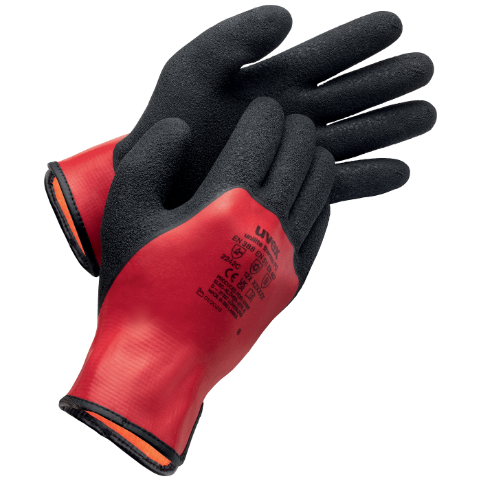 Uvex Unilite Thermo FC Hansker – Vanntett, fleksibel (Svart/Rød, 1 Par, Størrelse 7–11), SSK-031