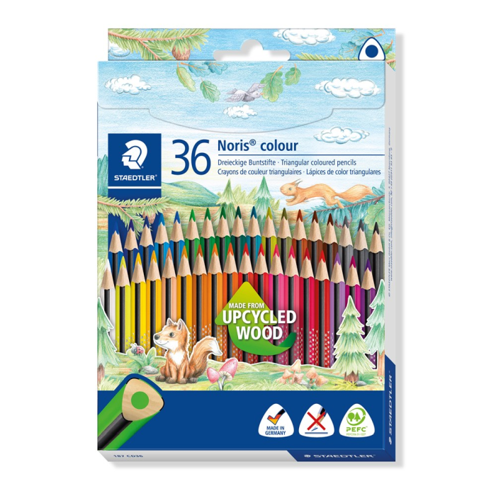 STAEDTLER Noris oppsirkulerte tre trekantede fargeblyanter (assorterte pakningsstørrelser), SDC-474