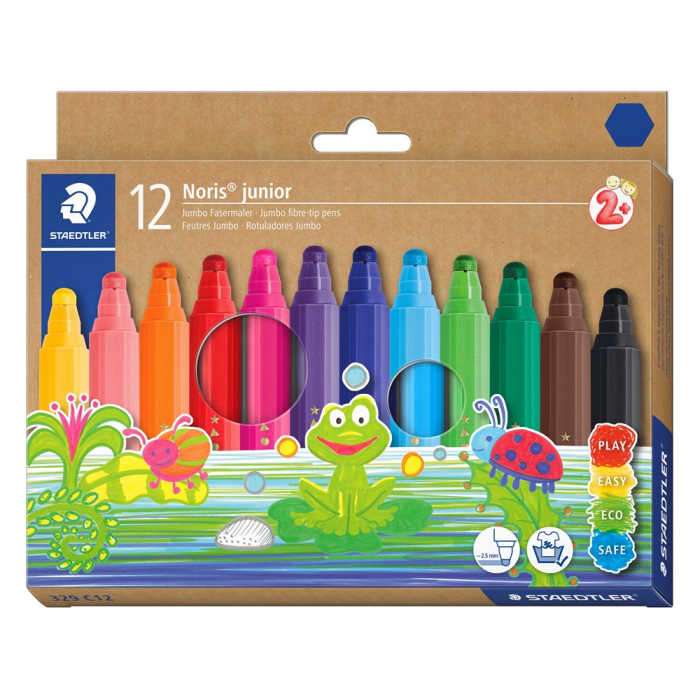 Staedtler Noris Junior Tusjer – Vannbasert, Ultravaskbar (STA329C12, 1 Eske)