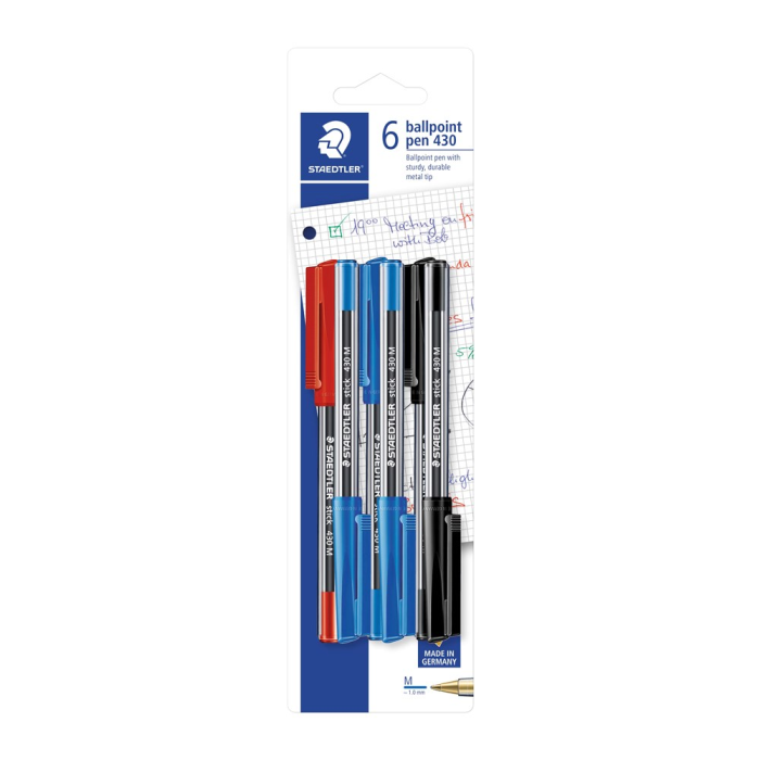 Staedtler Kulepenn – Flysikker, Permanent Blekk (STA430MSBK6D, 10 Eske)