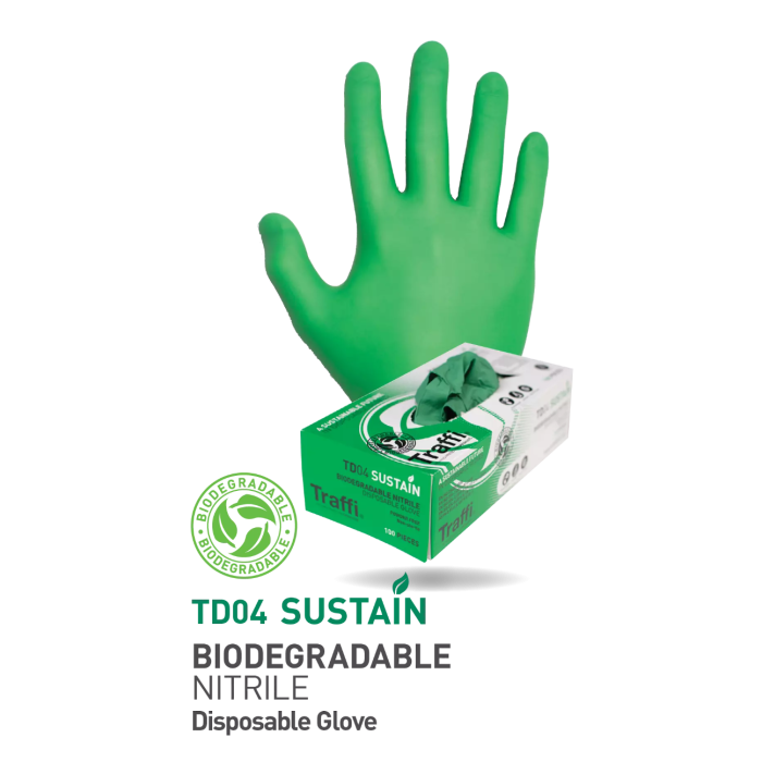 Traffi Nitrile Biologisk nedbrytbare engangshansker x100, Grønn, 100 Stykk, STR-TD04