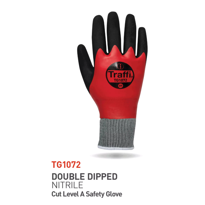 Traffi Cut A Thermal Waterproof Nitrile Full Dip Glove, Rød/Svart, 5 Par, STR-TG1072