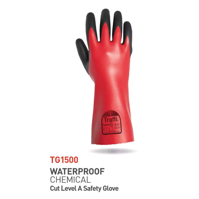 Traffi Cut A Nitrile Chemical Gauntlet, Rød/Svart, 10 Par, STR-TG1500