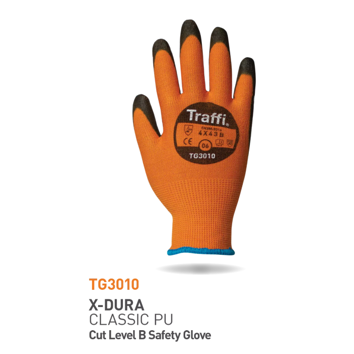 Traffi Cut B PU Palm Dip Glove, Orange/Black, 10 Par, STR-TG3010