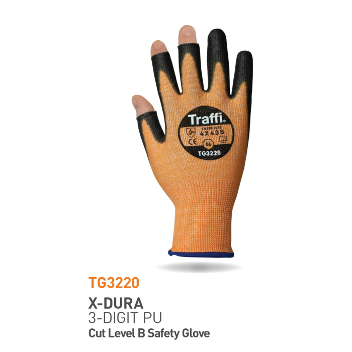Traffi Cut B PU 3 Digit Hanske, Oransje/Svart, 10 Par, STR-TG3220