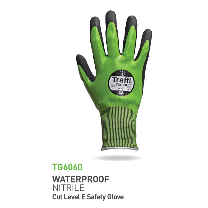 Traffi Cut E Vanntett Full Dip Nitrile Hanske, Grønn, 10 Par, STR-TG6060