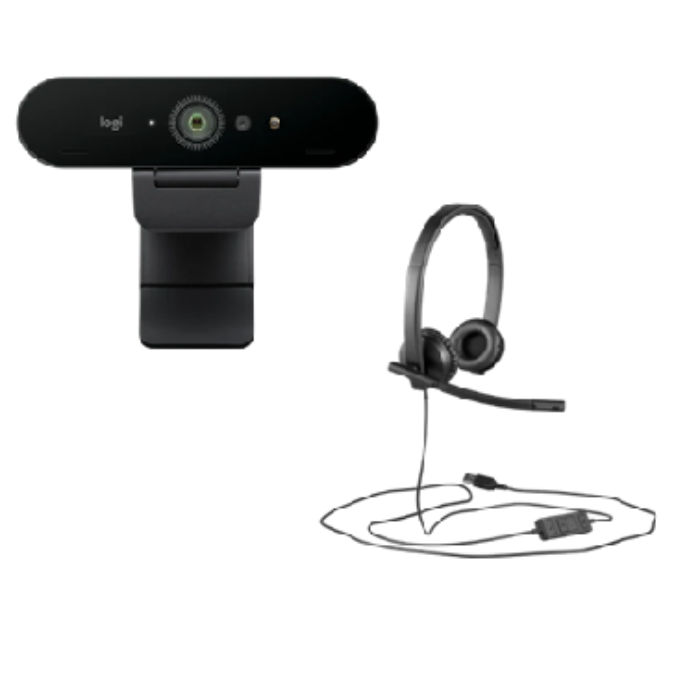 Logitech BRIO Ultra HD Pro Webcam + Logitech USB-hodesett H570e (Stereo/Mono), 1 Stykk, SEN-800