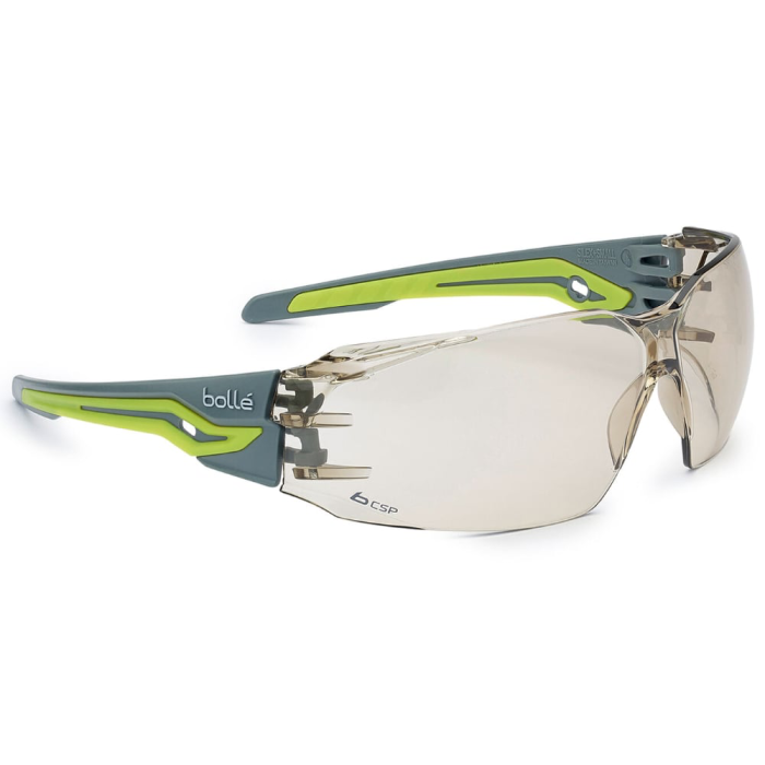 Bolle Safety + brun linse platina hard coat og anti-tåkebelegg vernebriller, grå/grønn, SBS-PSSSILPC092