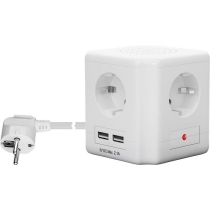 MicroConnect 4-veis strømkube med 1,5 m kabel og USB-porter, hvit, 1 Stykk, SEN-376