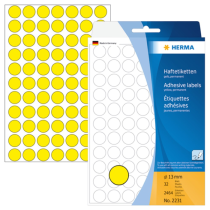Herma Etikett Ø13mm – Permanente, Klorfrie (HER2231, Gul, 10 Eske)