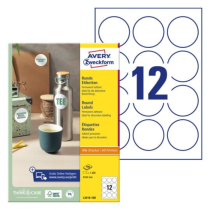 Avery runde produktetiketter (hvit) - diverse diametre (Ø1cm til Ø8cm), SAV-60