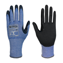Nitrex 241NFX sand nitrile håndflate belagt, utvidet tommelkile, lett arbeidshansker, 10 Par, Svart/Blå, SUG-241NFX-06-BLK-XS størrelse XS