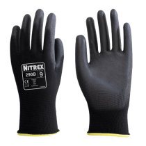 Nitrex 290B PU-palmebehandlet, lette hansker, 10 par, svart, SUG-290B-06-BLK-XS størrelse XS