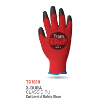 Traffi Cut A Nylon PU Hanske, Rød/Svart, 10 Par, STR-TG1010