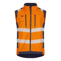 Tranemo Hi-Vis Softshellvest – PFAS-fri, høy komfort (43624893-XS, Oransje/marine, 1 Stykk, størrelse-XS)