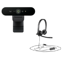 Logitech BRIO Ultra HD Pro Webcam + Logitech USB-hodesett H570e (Stereo/Mono), 1 Stykk, SEN-800