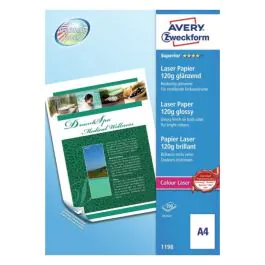 Avery Farge Laserpapir – Ekstra Sterk Kvalitet ( 1198, Hvit, 1 Boks, A4 )