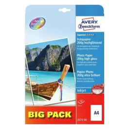 Avery Superior Inkjet Fotopapir – Utmerket Fargegjengivelse ( 2572-50, Hvit, 1 Boks, A4 )