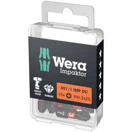 Wera Impaktor PH Bits – Overlegen Slitestyrke (PH 1-3, 10 stk), 1 Boks, SWE-247