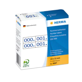 Herma Nummeretiketter 0-999 10x22mm - Rød og Blå, SDC-1373