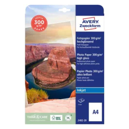 Avery Premium Inkjet Fotopapir – Høy kvalitet, rask tørking ( 2482-20, Hvit, 1 Lommebok, A4 )