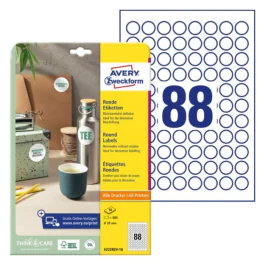 Avery Runde Etiketter – Maksimal Effekt ( 6222REV-10, Hvit, 1 Lommebok, 20 mm )