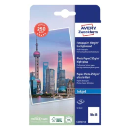 Avery Premium Inkjet Fotopapir – Høy kvalitet, rask tørking ( C2550-50, Hvit, 1 Lommebok, 10 x 15 mm )